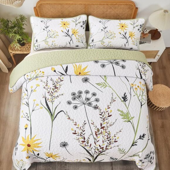 New Country Rustic Floral 3-Piece 100% Polyester Quilt Set • Reversible • KING - Picture 3 of 6